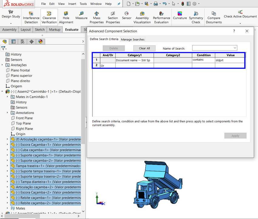 نحوه استفاده از دستور Advanced select در solidworks 2020